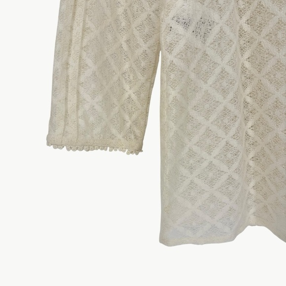 Sézane Emma Pleated Ruffle Front Lace 3/4 Sleeve Blouse | Sz Small | Ecru White - Picture 9 of 13